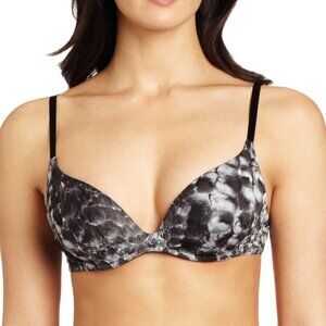 Calvin Klein "Push Positive" Push-Up Bra – Black & Grey Abstract Print – 32C